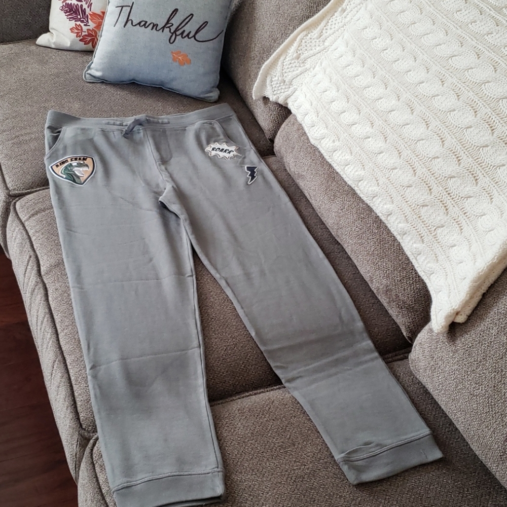 DotDotSmile jogger sweatpants gray dino patches
